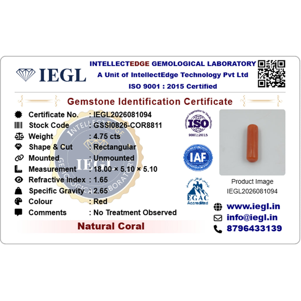 red coral 4.75 carat certificate image