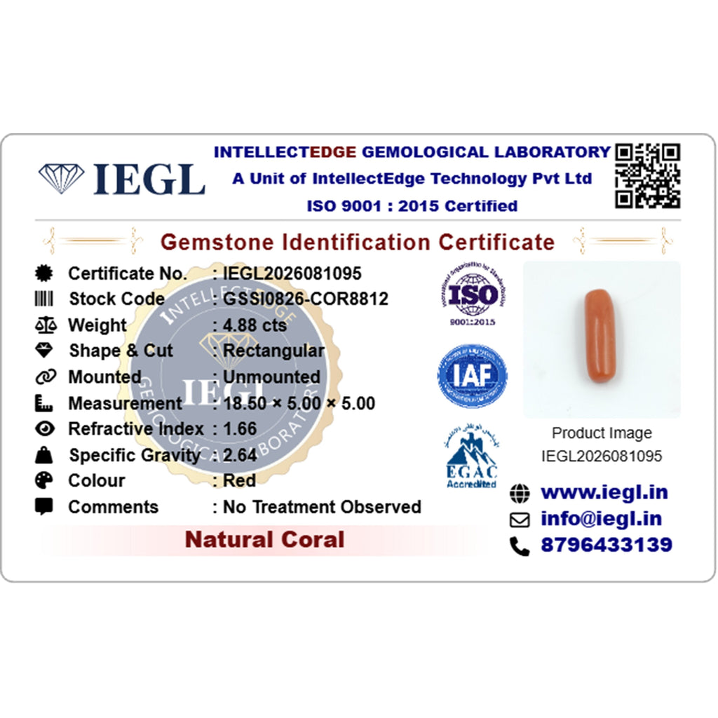 red coral 4.88 carat certificate image