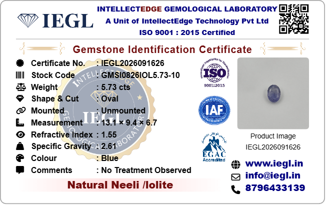 iolite 5.73 carat certificate image