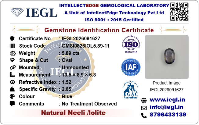 iolite 5.89 carat certificate image