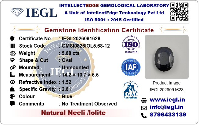 iolite 5.68 carat certificate image