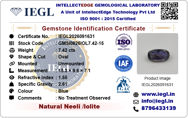 iolite 7.42 carat certificate image