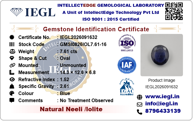 iolite 7.61 carat certificate image