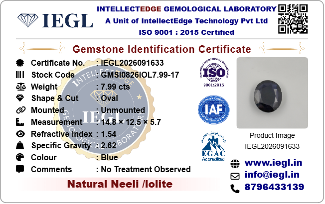 iolite 7.99 carat certificate image
