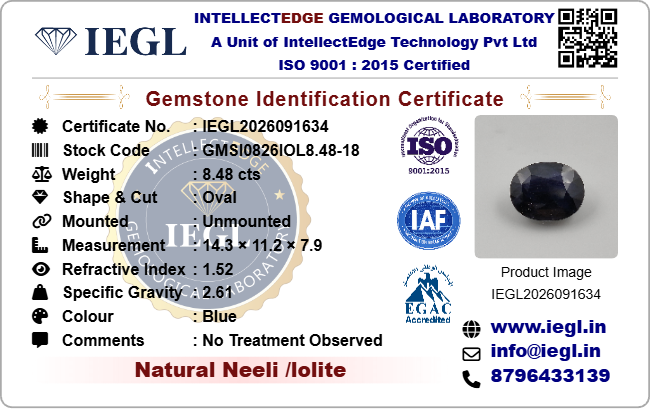 iolite 8.48 carat certificate image