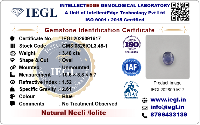 iolite 3.48 carat certificate image