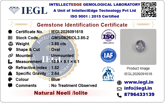 iolite 3.85 carat certificate image