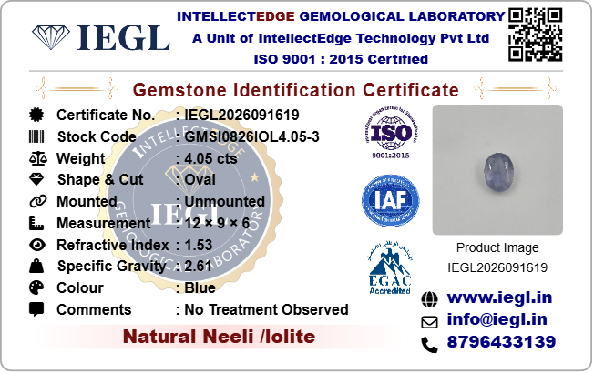 iolite 4.05 carat certificate image