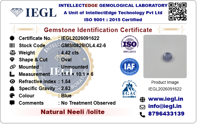 iolite 4.42 carat certificate image