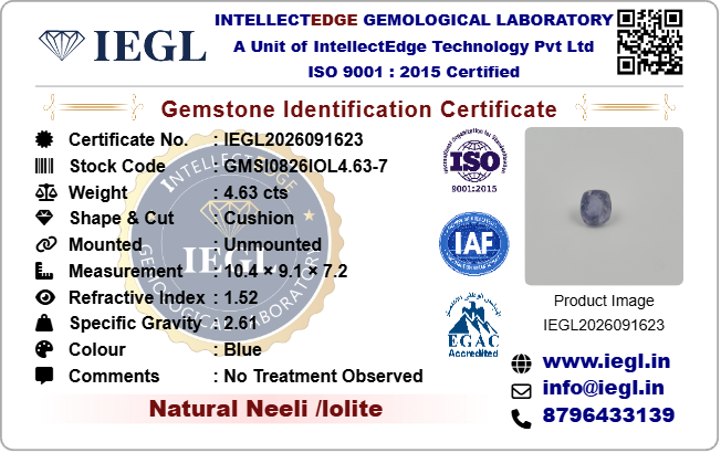 iolite 4.63 carat certificate image