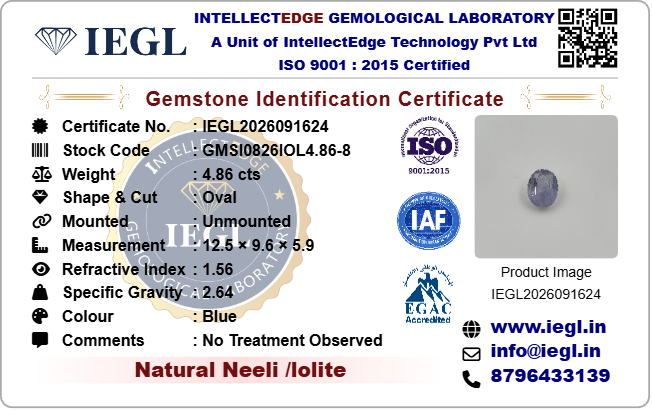 iolite 4.86 carat certificate image