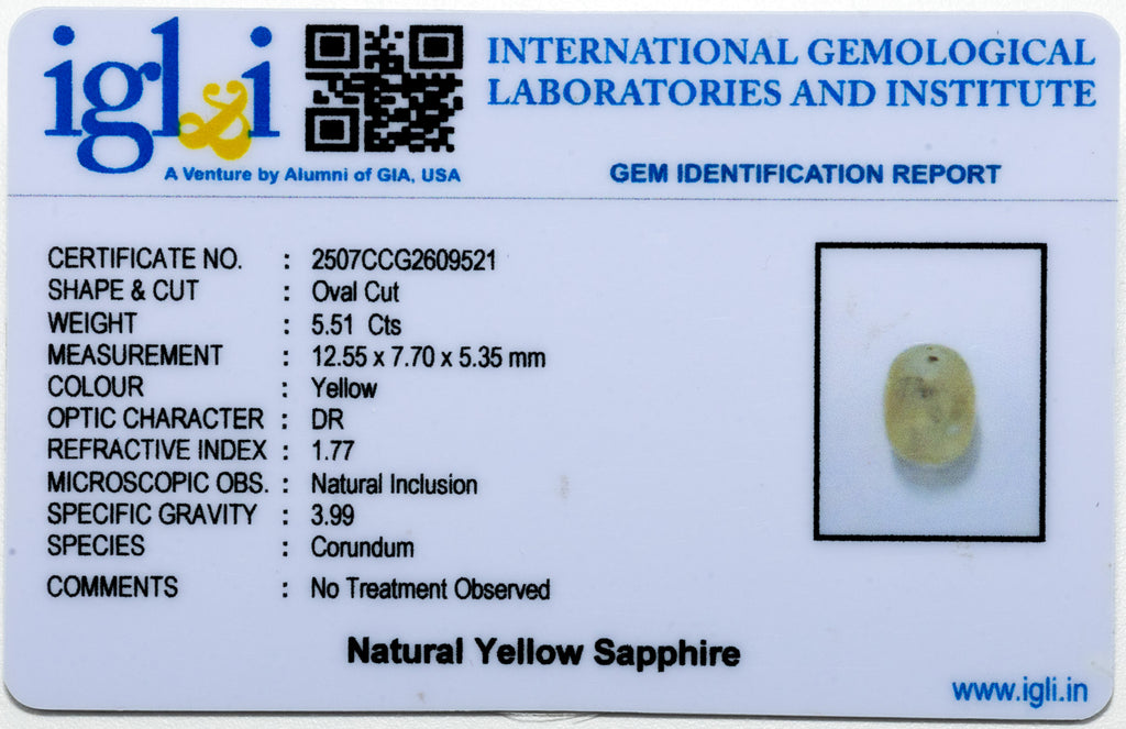 Yellow sapphire 5.51 Carat