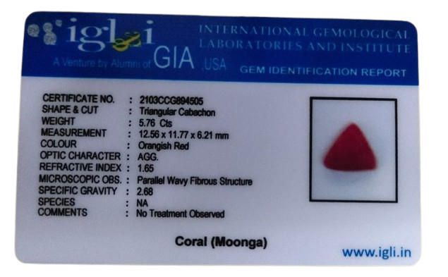 Triangle Coral 5.76 Carat