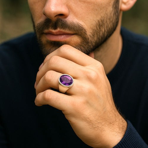 Amethyst Katela Sterling Silver Ring | Lab certified | Adjustable Ring