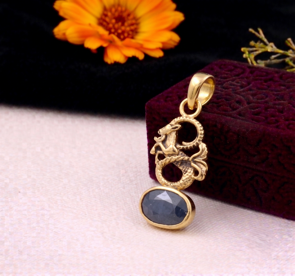 Blue Sapphire -Neelam Pendant Panchdhatu with Chain