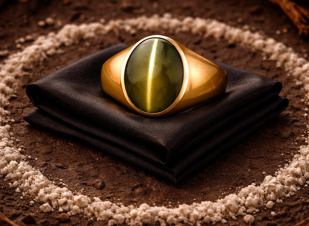 Natural Cat's Eye Lehsuniya Ring Panchdhatu