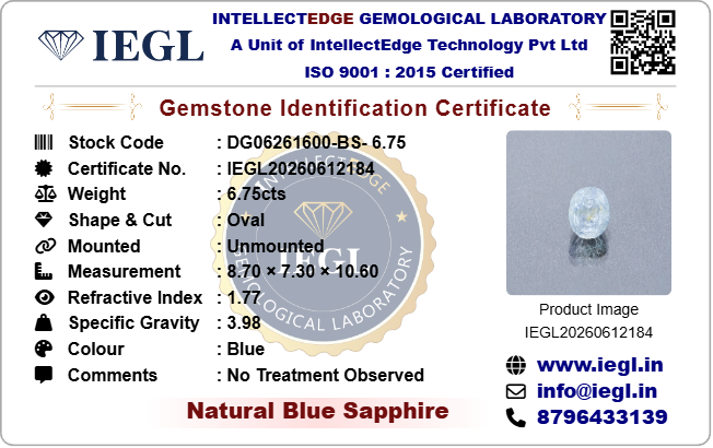 Ceylon Blue Sapphire - 6.75 Carat