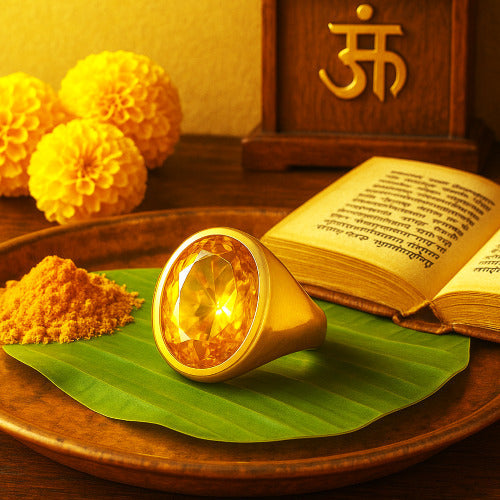 Citrine Sunela Panchdhatu Ring | Lab certified| Adjustable Ring
