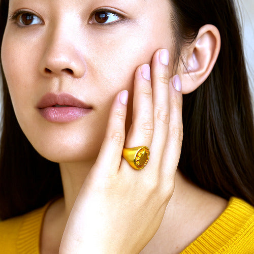 Citrine Sunela Panchdhatu Ring | Lab certified| Adjustable Ring