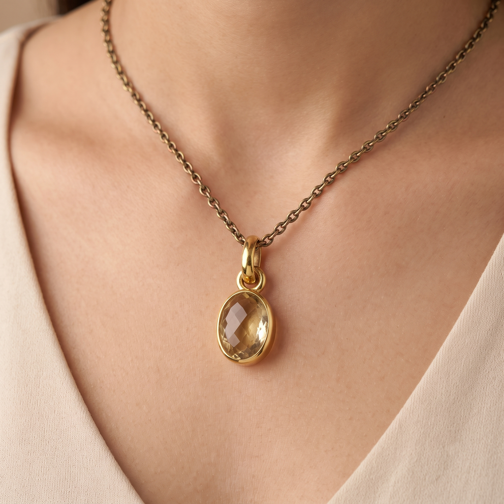 Sunela -Citrine Pendant with Panchdhatu Chain