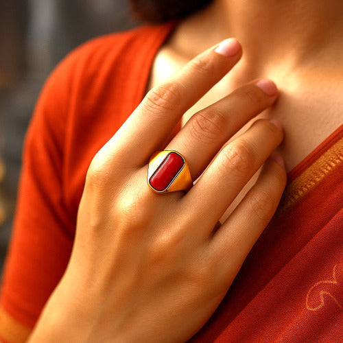 Coral Moonga Panchdhatu Ring