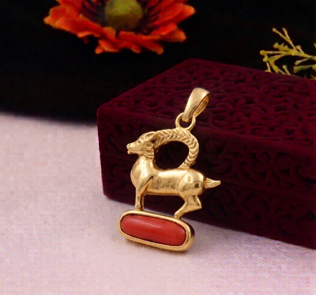 Coral-Moonga Pendant Panchdhatu with Chain
