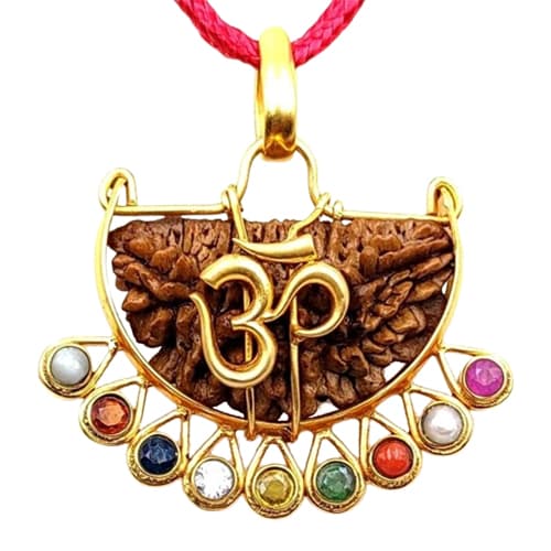 Ek mukhi One Face Rudraksha with Nine Gemstones - Lab Certified (Without Mala)