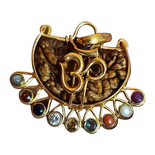 Ek mukhi One Face Rudraksha with Nine Gemstones - Lab Certified (Without Mala)