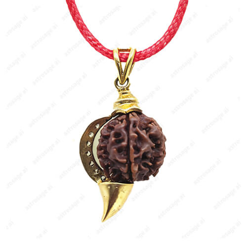 Five face Rudraksha with Panch Dhatu Shankh Pendant