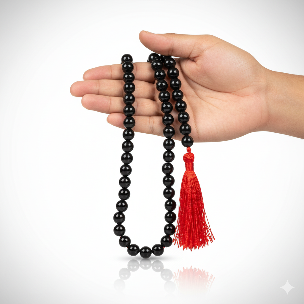 Kale Hakik Ki Mala - Black Agate Rosary