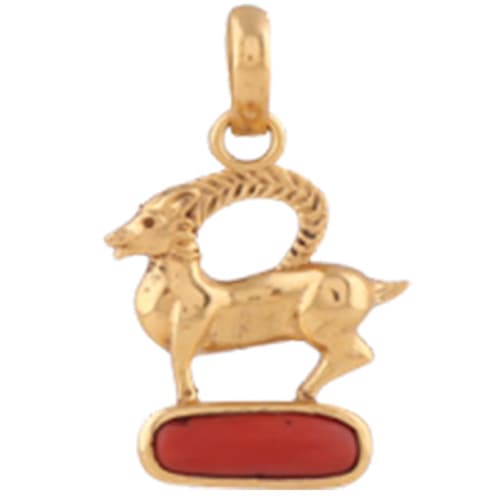 Coral-Moonga Pendant Panchdhatu with Chain