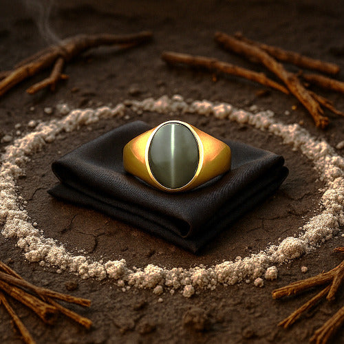 Natural Cat's Eye Lehsuniya Ring Panchdhatu