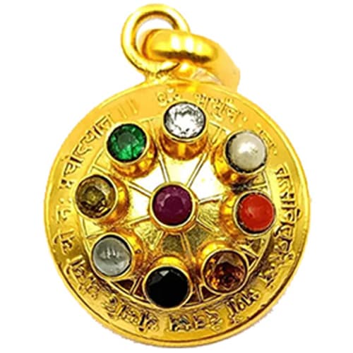 Navratan Pendant with Nine Gemstones in Panch Dhatu