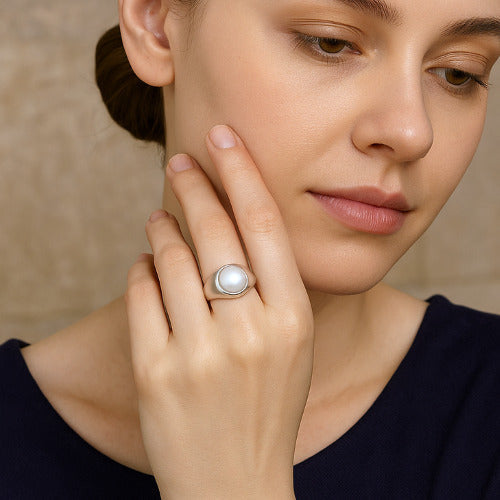 Pearl (Moti) Sterling Silver Ring | Lab certified | Adjustable Ring