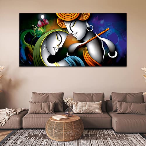 Radha Krishna Blue Canvas Wall Painting (WP_0325N)