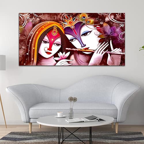 Radha Krishna Abstract Multicolor Canvas Wall Painting (WP_0330N)