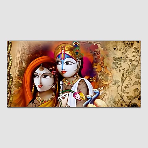 Radha Krishna Abstract Multicolor Canvas Wall Painting (WP_0331N)