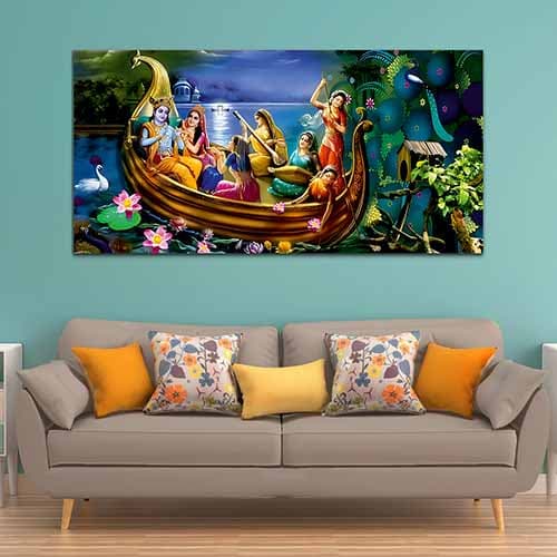 Radha Krishna Abstract Multicolor Canvas Wall Painting (WP_0332N)