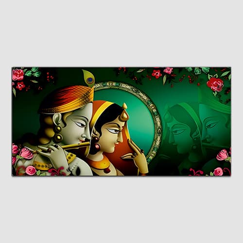 Radha Krishna Abstract Green-Pink Canvas Wall Painting (WP_0333N)