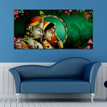 Radha Krishna Abstract Green-Pink Canvas Wall Painting (WP_0333N)
