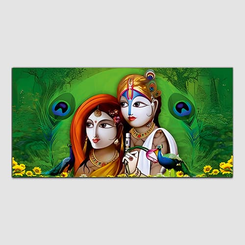 Radha Krishna Green Canvas Wall Painting (WP_0336N)