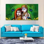 Radha Krishna Green Canvas Wall Painting (WP_0336N)
