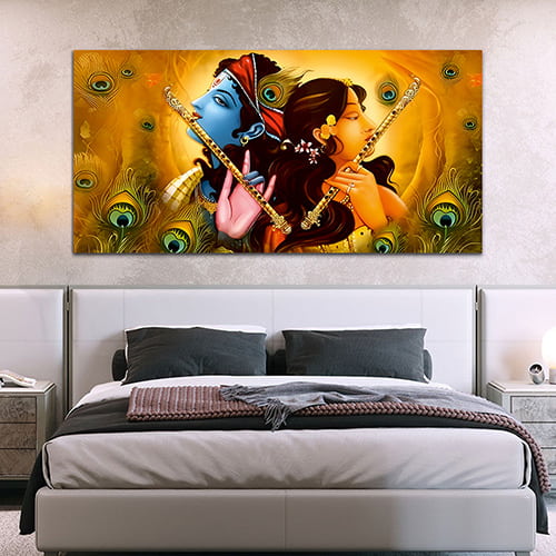 Radha Krishna Yellow-blue Canvas Wall Art Painting (WP_0380N)
