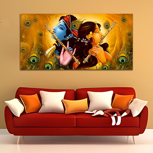 Radha Krishna Yellow-blue Canvas Wall Art Painting (WP_0380N)