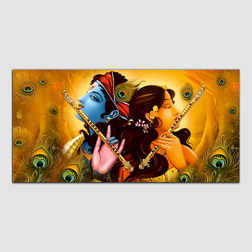 Radha Krishna Yellow-blue Canvas Wall Art Painting (WP_0380N)