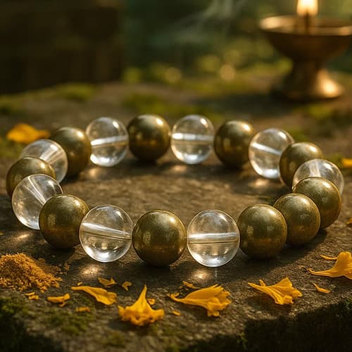 Raj Yog Bandh (Golden Pyrites & Sphatik 8MM)