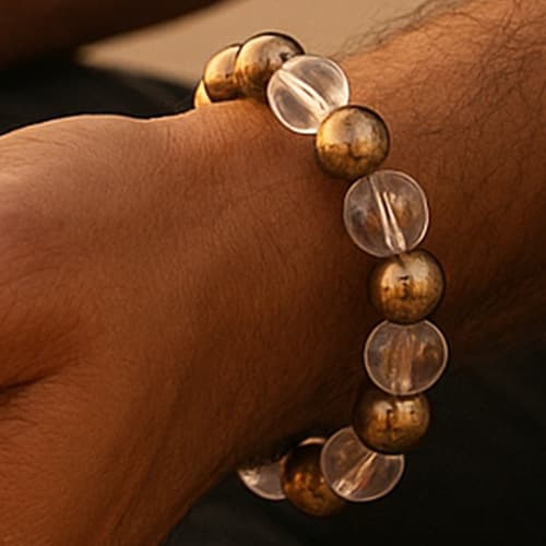 Raj Yog Bandh (Golden Pyrites & Sphatik 8MM)
