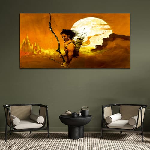 Shree Ram Orange & Yellow Canvas Wall Art Painting (WP_0262N)