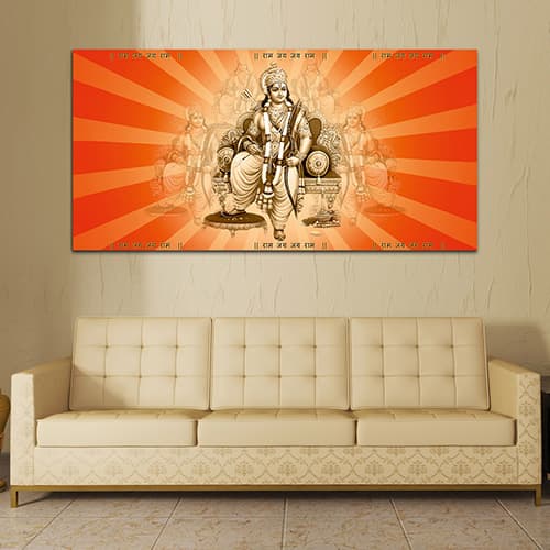 Shree Ram tample Orange & Off White Wall Art Painting (WP_0267F)