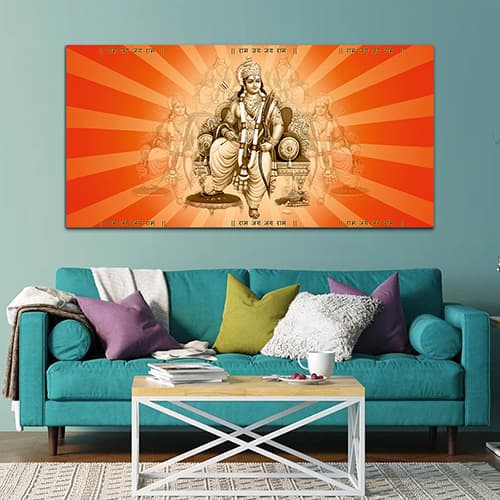Shree Ram tample Orange & Off White Wall Art Painting (WP_0267F)